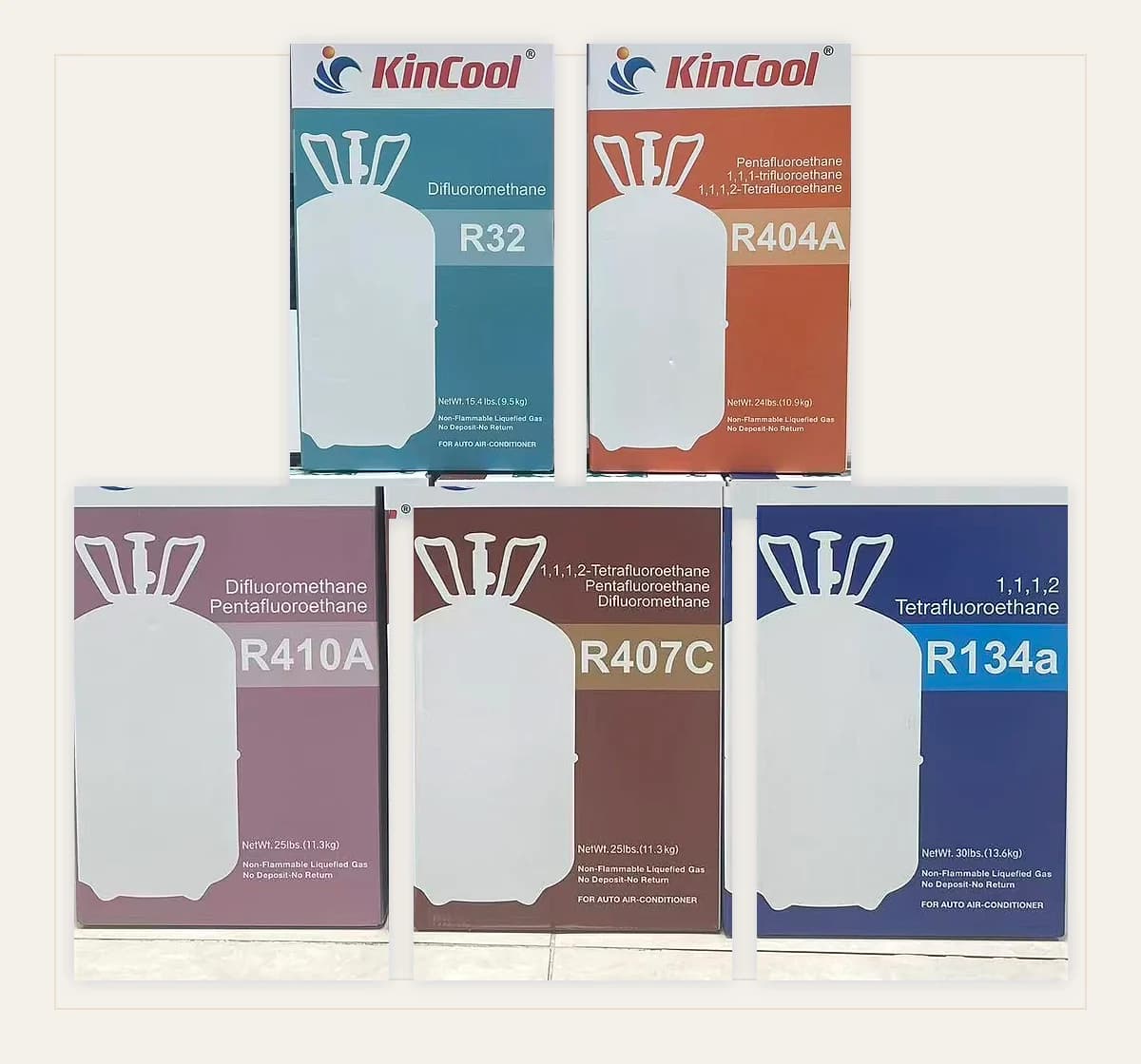 Earlier KinCool product packaging used as historical reference for the VEXEON brand upgrade.