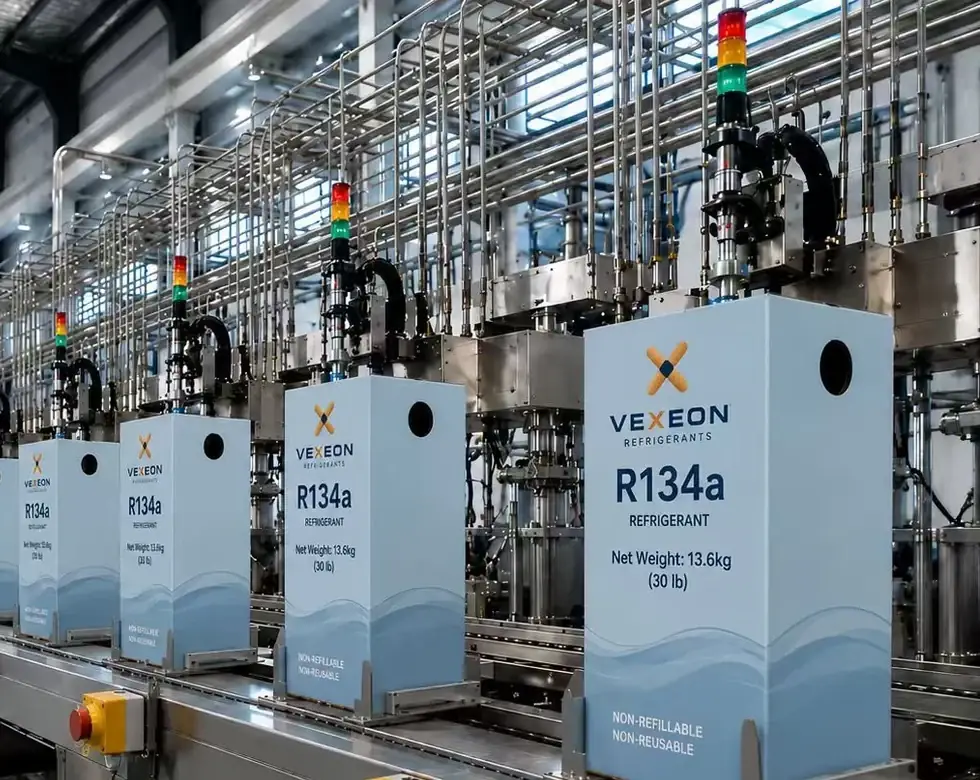 VEXEON refrigerant packaging and product presentation visual